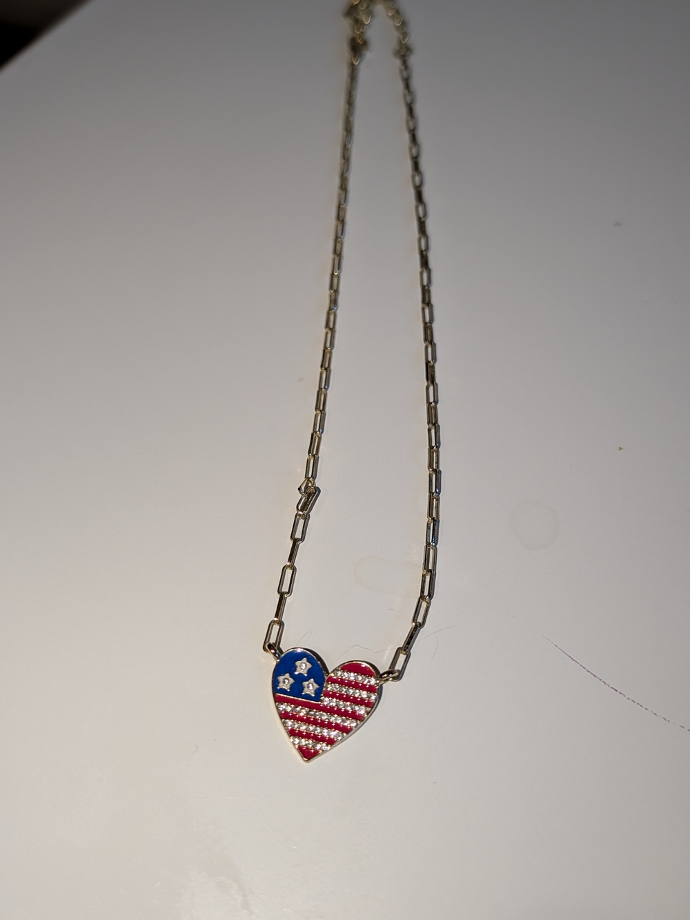 American Flag Heart Pendant Necklace - Red & Blue